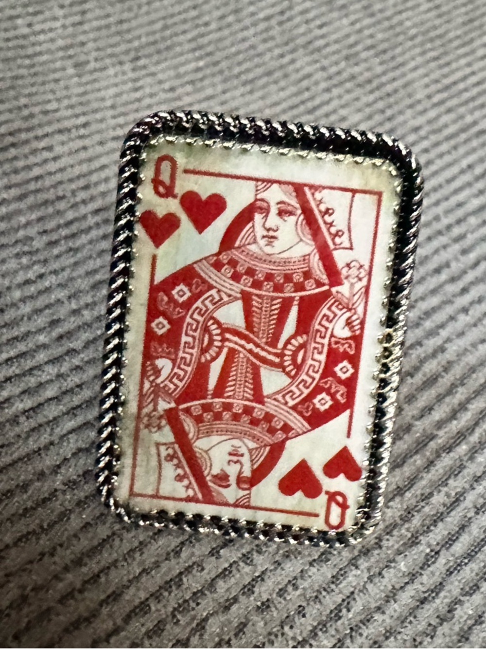 Boho Queen of hearts playing card statement ring silver tone adjustable